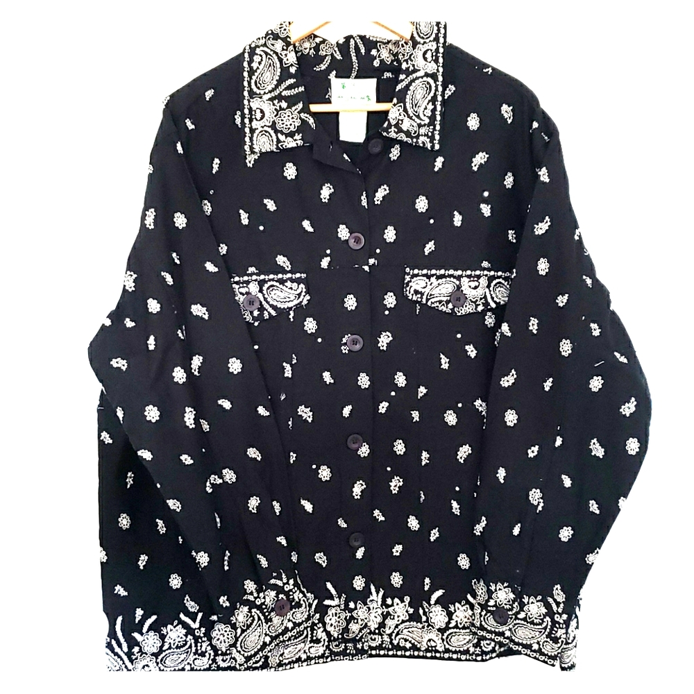 NWT 1X Bling Denim Jacket/Shirt B&W